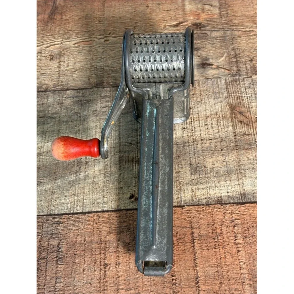 Vintage MOULI Cheese Rotary Hand Grater Made In France Red Wood Handle 1950s